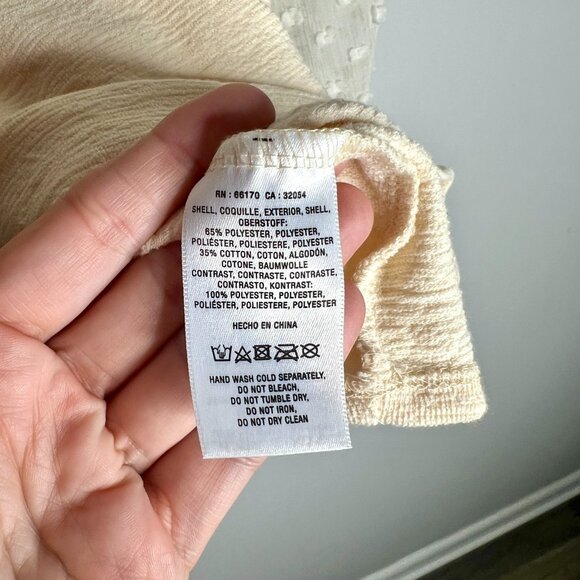 Maeve by Anthropologie Textured Balloon Sleeve Top Cream Minimalist Girly Sz L - Picture 6 of 7